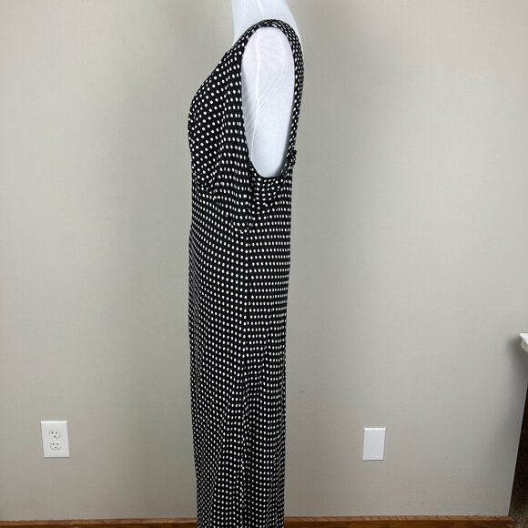 Reformation Beauden Midi Dress Womens 1X Black Polka Caviar Dot Ruched Crepe NEW - Picture 10 of 16